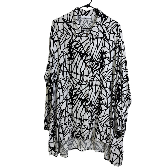 Bryn Walker Rayon Tunic Womens Medium White Abstract Long Sleeve Black Career - Picture 1 of 12